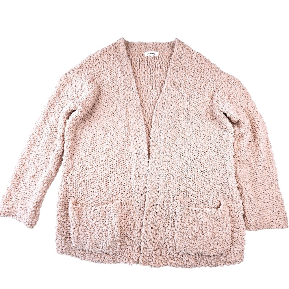 Ee:some Pink Peach Popcorn Knit Cardigan Open Front Pocket Sweater EASY1117 S/M